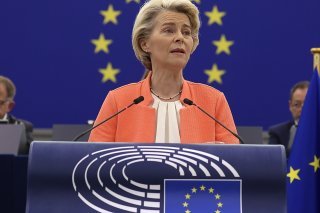 La présidente de la Commission européenne Ursula von der Leyen mercredi devant les eurodéputés à Strasbourg, à l'occasion de son discours sur l'état de l'Union.